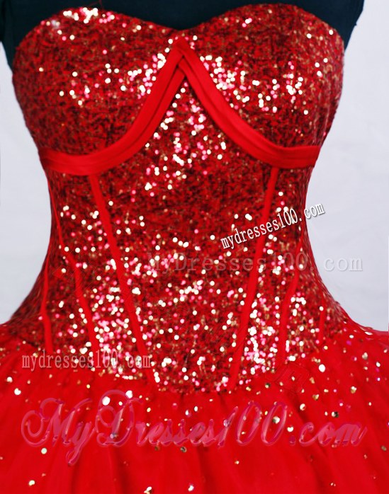 Sequins Decorate Ball Gown Quinceanera Gown in Wine Red